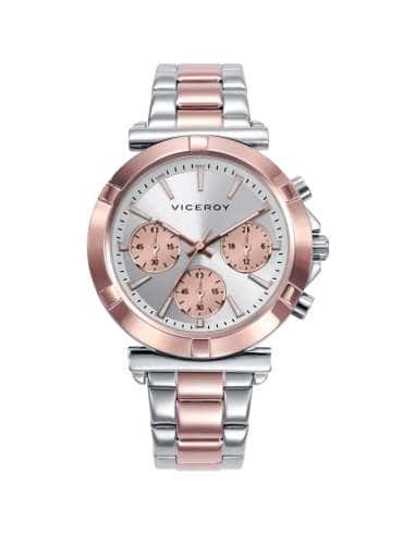 Reloj para Mujer Cronófrafo Esfera Plateada con Caja y Brazalete de Acero bitono Rosado  - Viceroy 401310-07
