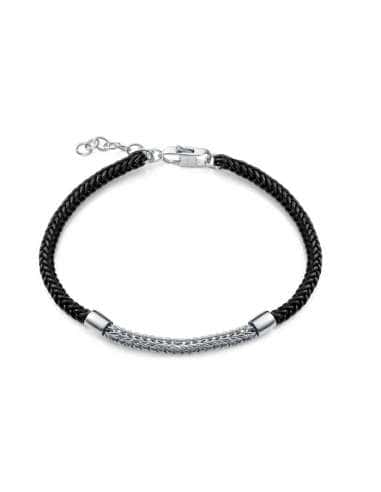 Pulsera para Hombre de Plata con Rodio y Piel...