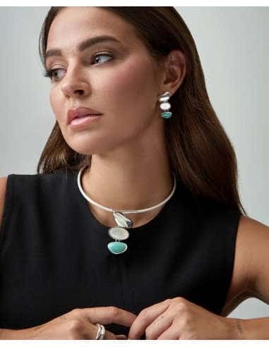 Pendientes para Mujer de Acero con piedras madre piedra y amazonita - Viceroy 14349E01000