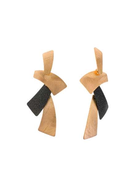 Pendientes para Mujer Aro de Plata con Rectángulos y Detalle en Esmalte Negro Diamantado - Salvatore 203A0375