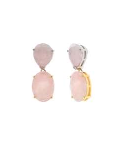 Pendientes para Mujer de plata Cuarzo Rosa Pera con Rodio y Óvalo Chapado en Dorado - Salvatore 247A0089