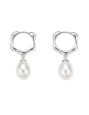 Pendientes para Mujer de plata Aro Orgánico con Perla en Forma de Pera - Salvatore 272MU023