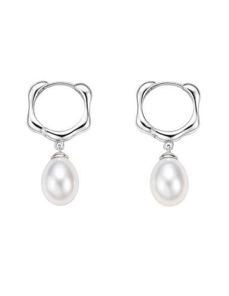 Pendientes para Mujer de plata Aro Orgánico con Perla en Forma de Pera - Salvatore 272MU023