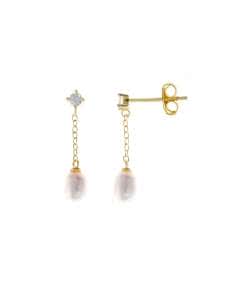 Pendientes para Mujer de plata Circonita Blanca con Cadena y Perla Rice de Agua Dulce - Salvatore 272A0031