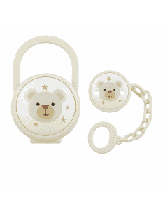 Set Infantil Porta Chupete y Pinza Blanca Oso Bebé - Eventi EV3684/01B