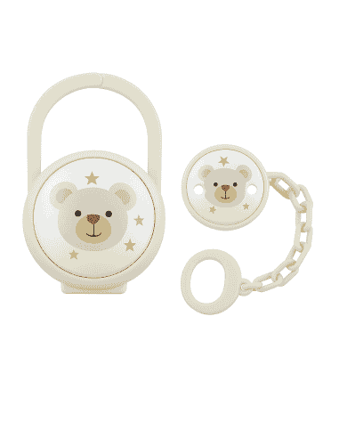 Set Infantil Porta Chupete y Pinza Blanca Oso Bebé - Eventi EV3684/01B