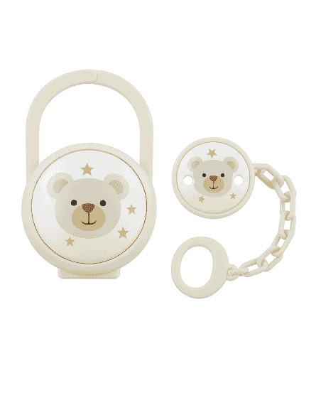 Set Infantil Porta Chupete y Pinza Blanca Oso Bebé - Eventi EV3684/01B