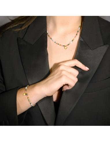 Collar para Mujer de Acero Dorado con Piedras -...