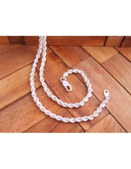 Cadena trenzada o Cordón Salomónico Unisex - Plata de ley