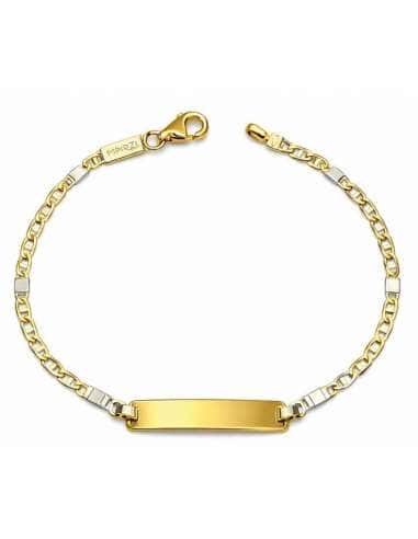 Pulsera Esclava Infantil Oro Bicolor con Chapa Grabable – Oro 9K