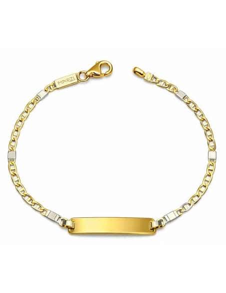 Pulsera Esclava Infantil Oro Bicolor con Chapa Grabable – Oro 9K