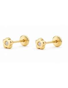 Pendientes para Niña en Oro Flor con circonita  - Oro Amarillo 9K