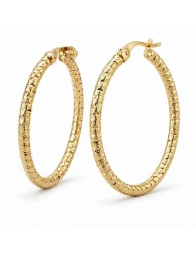 Pendientes  Aro caña grabados en Oro Amarillo de 21 mm – Oro 9K