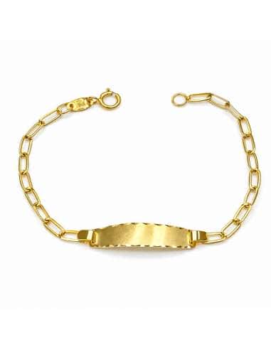 Pulsera Esclava Infantil con Chapa y Eslabón Alargado – Oro Amarillo 18K