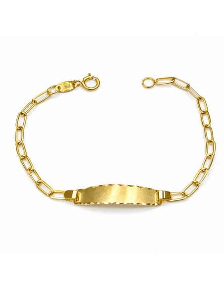 Pulsera Esclava Infantil con Chapa y Eslabón Alargado – Oro Amarillo 18K