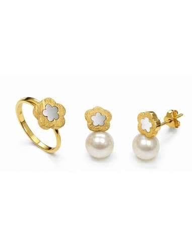 Conjunto de Comunión con Perlas – Oro Bicolor 18K