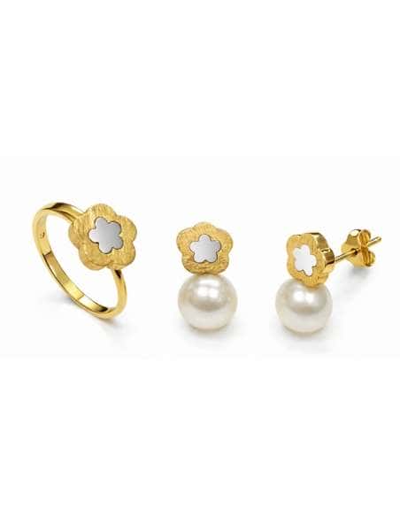 Conjunto de Comunión con Perlas – Oro Bicolor 18K
