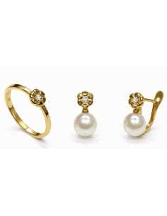 Conjunto de Comunión con Perlas y circonitas – Oro Bicolor 18K