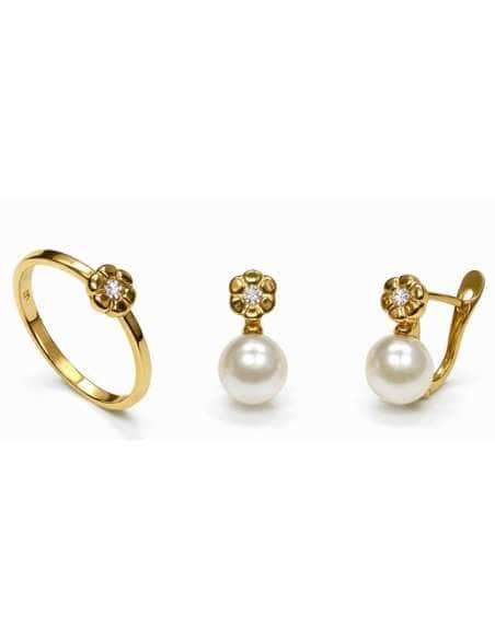 Conjunto de Comunión con Perlas y circonitas – Oro Bicolor 18K