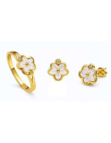 Conjunto de Comunión Flor Tallada – Oro Amarillo 18K