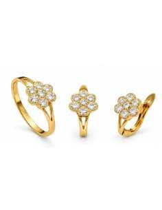 Conjunto de Comunión Floral con Circonitas – Oro Amarillo 18K