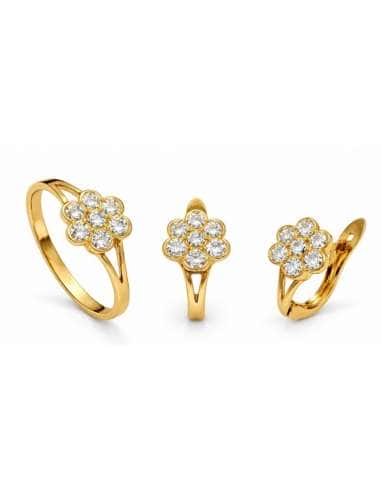 Conjunto de Comunión Floral con Circonitas – Oro Amarillo 18K