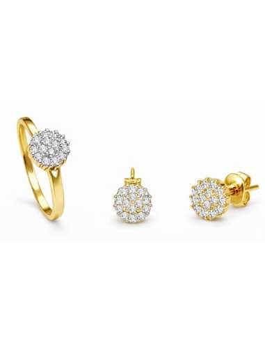 Conjunto de Comunión Rosetón de Circonitas – Oro Bicolor 18K