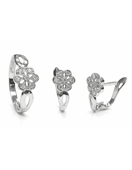 Conjunto de Comunión en Oro Blanco con Circonitas – Oro Blanco 18K