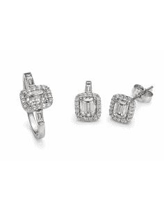 Conjunto de Comunión Rectangular en Oro Blanco con Circonitas – Oro 18K