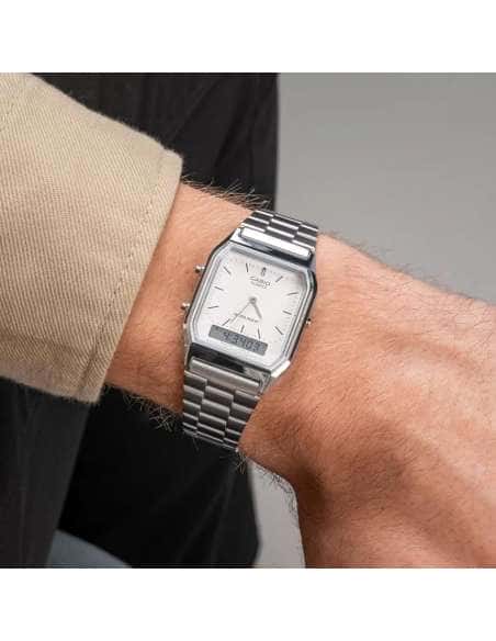 Reloj Unisex Colección Clásica Plateada y Blanca - Casio AQ-230A-7DMQYES