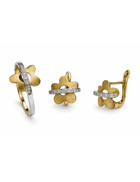 Conjunto de Comunión con Flor y Circonitas – Oro Bicolor 18K