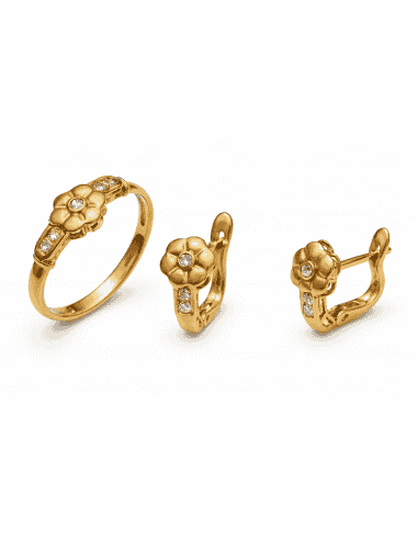 Conjunto de Comunión Flor con Circonitas – Oro Amarillo 18K