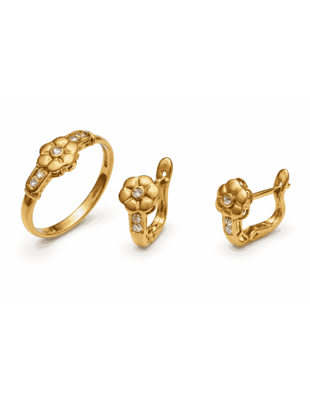 Conjunto de Comunión Flor con Circonitas – Oro Amarillo 18K