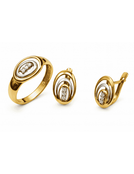 Conjunto de Comunión Bicolor Ovalado con Circonitas – Oro 18K