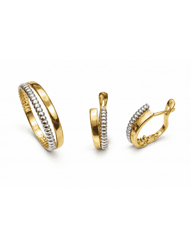Conjunto de Comunión con Aros Texturizados – Oro Bicolor 18K