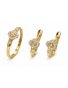 Conjunto de Comunión Flor con Circonitas – Oro Bicolor 18K