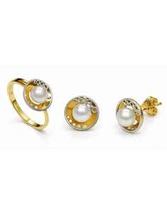 Conjunto de Comunión con Perla Diseño Circular – Oro Bicolor 18K