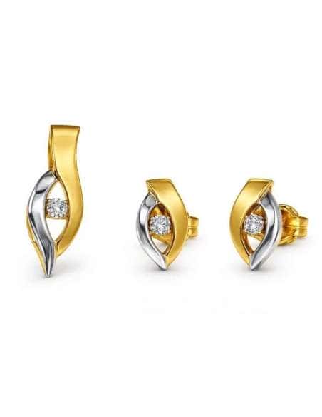 Conjunto de Comunión Bicolor con Circonita Central – Oro Amarillo y Oro Blanco 18K
