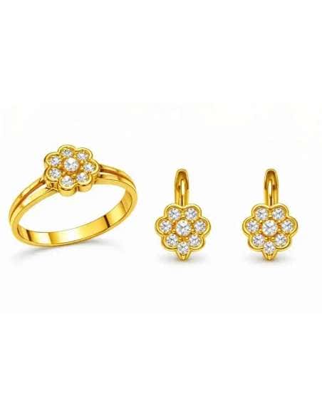 Conjunto de Comunión Flor con Circonitas – Oro Amarillo 18K