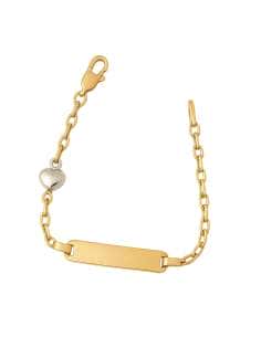 Pulsera Esclava Infantil oro cadena rolo con corazón Blanco - Oro amarillo y Blanco 18K