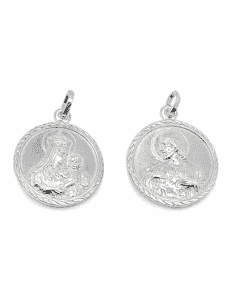 Medalla Escapulario Virgen del Carmen y Corazón de Jesús - Plata 925