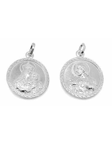 Medalla Escapulario Virgen del Carmen y Corazón de Jesús - Plata 925