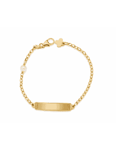 Pulsera esclava infantil de oro con perla y trébol calado - Oro Amarillo 18K