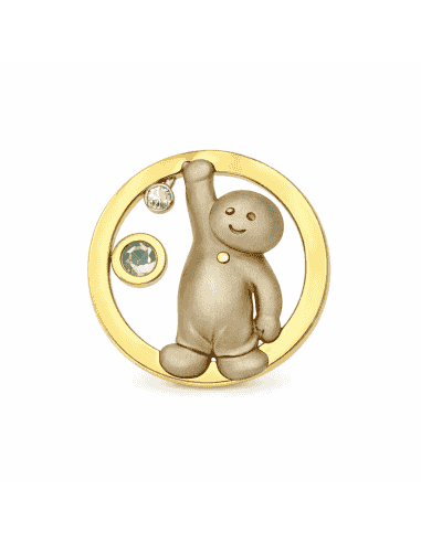 Colgante en Oro Niño Círculos Pulidos con Diamante y Agua marina - Oro amarillo 18K