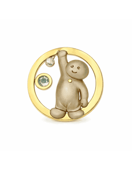 Colgante en Oro Niño Círculos Pulidos con Diamante y Agua marina - Oro amarillo 18K