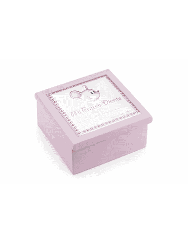 Cajita para Dientes Infantil Madera Rosa Ratoncito Pérez - Eventi EV3465/02RS