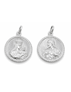 Medalla Escapulario Virgen del Carmen y Corazón de jesús - Plata de ley