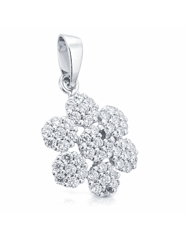 Colgante con Forma de Flor y Circonitas - Oro Blanco18K