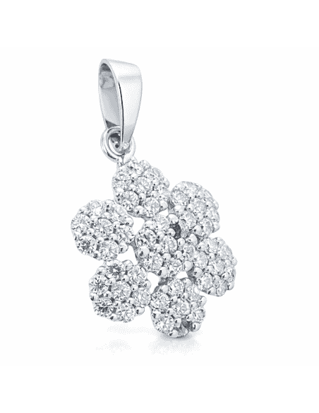 Colgante con Forma de Flor y Circonitas - Oro Blanco18K