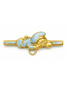 Alfiler Clásico con Motivo Bebé Dormido en Esmalte Azul – Oro Amarillo 18K